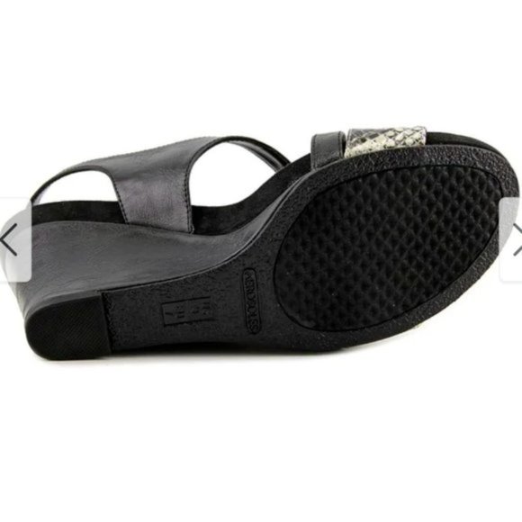 Aerosoles Plushed Together Open Toe Synthetic Black Snake Wedge Shoes Sz.8.5 - Picture 5 of 10